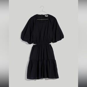 Madewell Petite Seersucker Puff Sleeve Cutout Mini Dress NF998 PXL Black